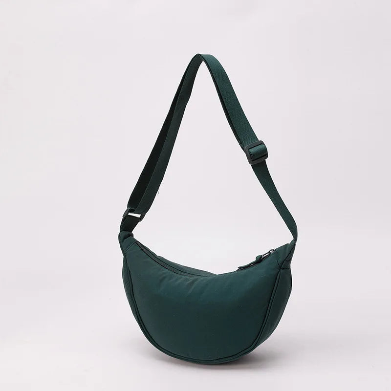 Nylon fabric zipper crossbody bag for men and women, crescent-shaped dumpling bag under the armpits, large capacity
