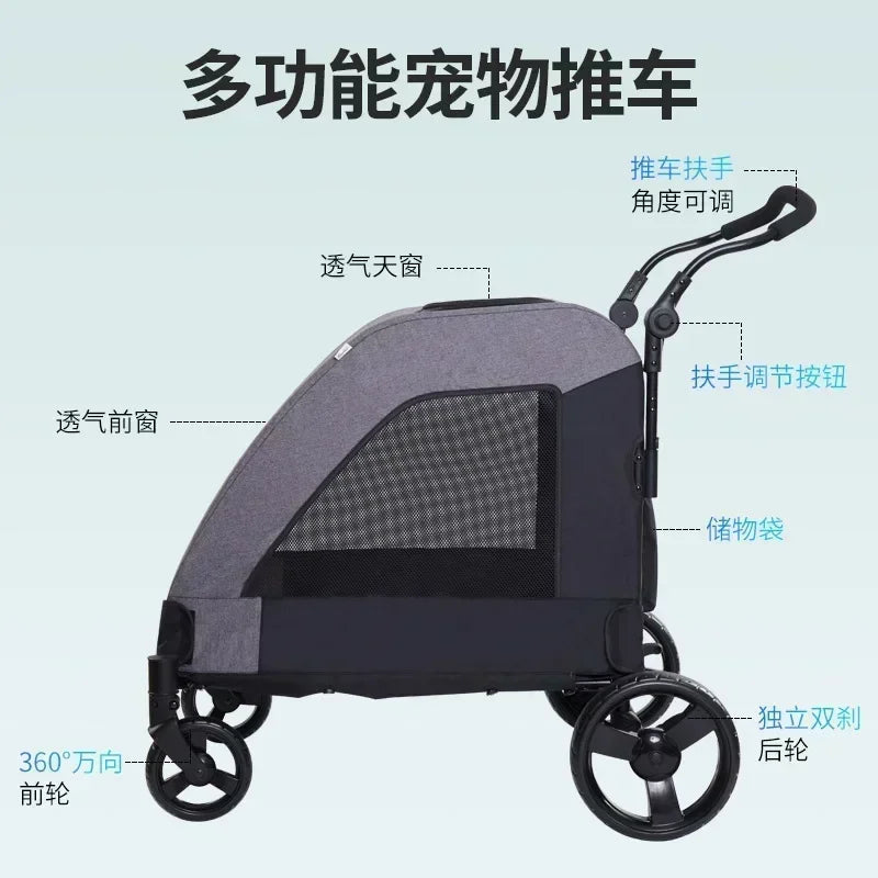 2027functional medium and large pet carts for outdoor travel, large size walking dog carts, portable and foldablePet Strollers