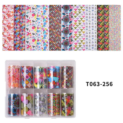 10 Patterns New Metal Nail Foils for Transfer Paper Stickers Floral Chameleon Nails Wraps DIY Water Marble Nail Art Decorations