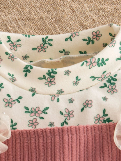 Retro Floral Print Toddler Baby Dress Long Sleeve Casual Outfit Baby Girls Daily Play Clothes Comfortable Baby Wear