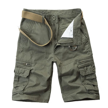 2026 Summer Men's Cotton Cargo Shorts Multi-Pocket Casual Short Pants Male Hiking Loose Solid Jogging Shorts No Belt Plus Size