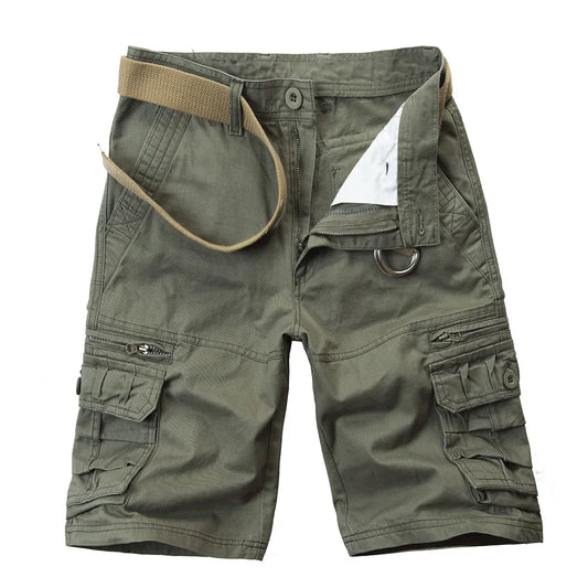 2026 Summer Men's Cotton Cargo Shorts Multi-Pocket Casual Short Pants Male Hiking Loose Solid Jogging Shorts No Belt Plus Size