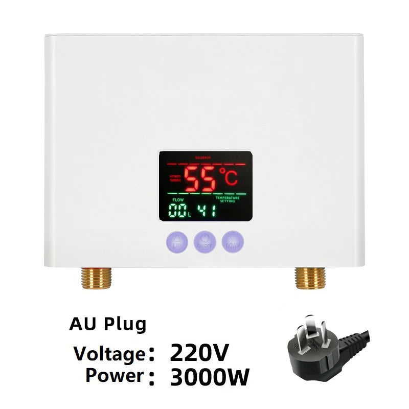 110V 220V Instant Water Heater Kitchen Bathroom Wall Mounted Electric Water Heater Hot Water Shower with LCD Temperature Display