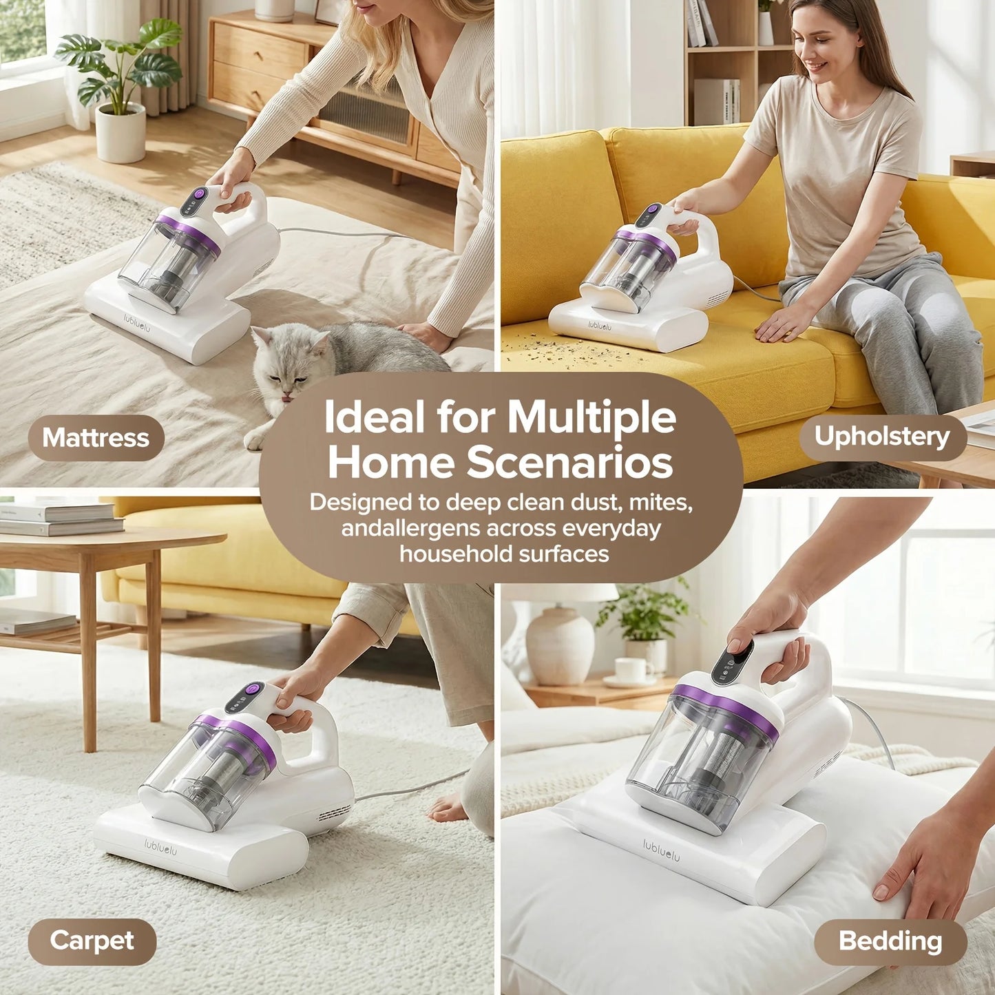 Lubluelu CM208 Handheld Bed Vacuum Cleaner Mattress Dust Mite Remover 15Kpa Powerful Portable Vacuums for Home Sofa Bed Couch