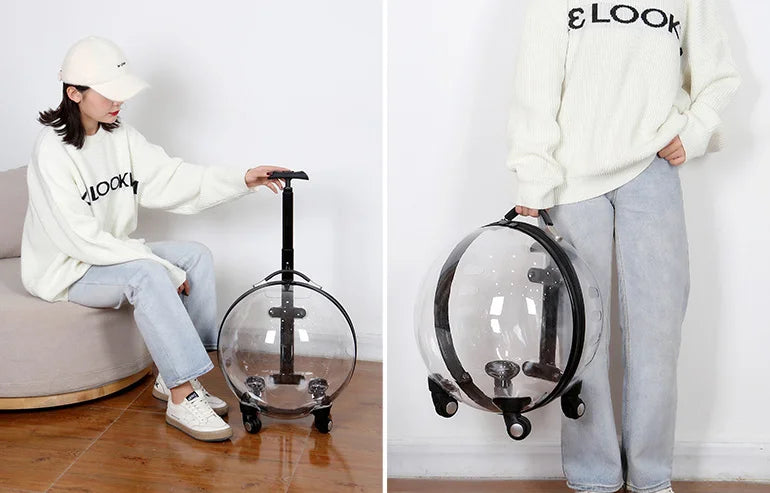 Custom Luxury Transparent Capsule Pet Travel Trolley New Strollers for Puppies Dogs Cats Comfortable Carriers Bag Wheel Trolley