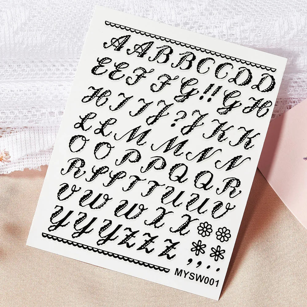 3D Glittery Gothic Letter Design Nail Art Stickers Uppercase Alphabet Letters Artistic Designs DIY Nail Art Decals Decoration #1
