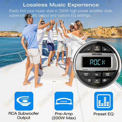 GRANDnavi Waterproof Bluetooth Marine Stereo Radio FM/AM Digital Media Audio Player for Boat Yacht ATV UTV Cart Motorcycle