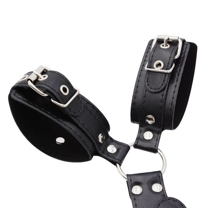 Bondage Restraint Kit Adjustable Collar & Wrist Cuffs Durable PU Leather Fetish Play Set for Adult Couples