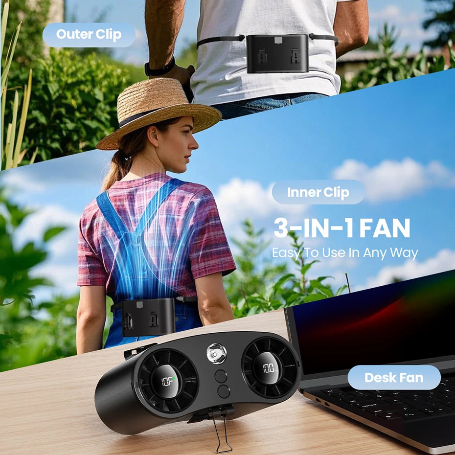 coldSky Portable Waist Fan Upgraded 10 Speeds Personal Fan 20000mAh Rechargeable Desk Fans with LED Display for Outdoor Jobsite