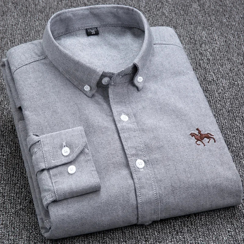 Large Size Full Men's Shirts 100% Pure Cotton Oxford Business Casual Shirt Soft Slim Fit Formal Plain Shirt Long Sleeve Clothes