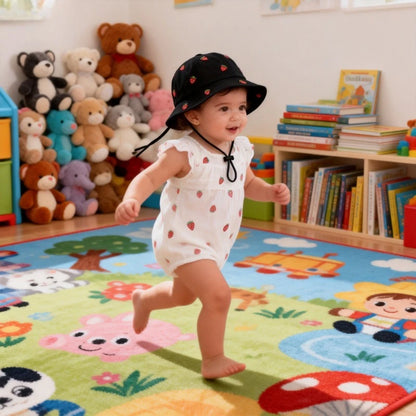 Boys Cute Sun Bucket Cap 48-50cm Spring Summer New Girl Fisherman Hat with Strawberry Embroidery Fashion Kids Toddler Outfit Cap