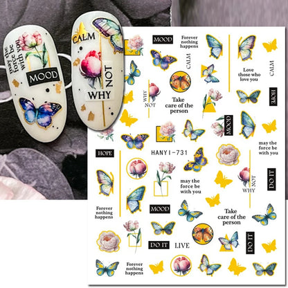 3d Nail Art Decals Elegant White RoyalBlue Roses Flowers Adhesive Sliders Nail Stickers Decoration For Nail Manicure