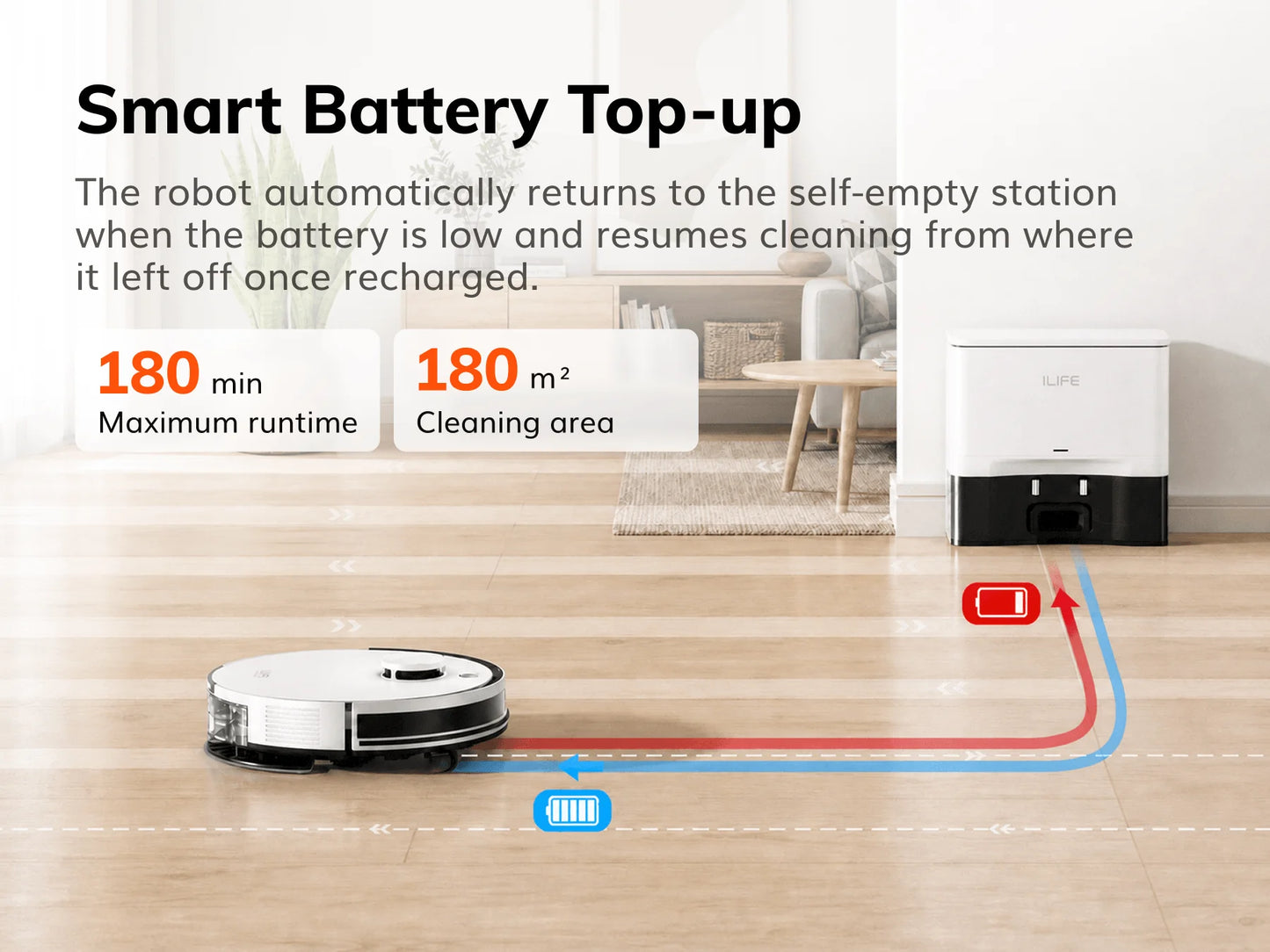 ILIFE A30 Pro Robot Vacuum Cleaner with Automatic Self-Emptying Station, 5000Pa Strong Suction, LDS Navigation, 180min Runtime, 2-in-1 Mop and Sweep, APP Control  ,Home Floor Carpet Clean