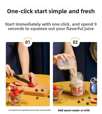 Portable Fruit Juicer Blenders Outdoor Personal Electric Mini Bottle Home USB Charge 6 Blades Double Cup Juicer Machine