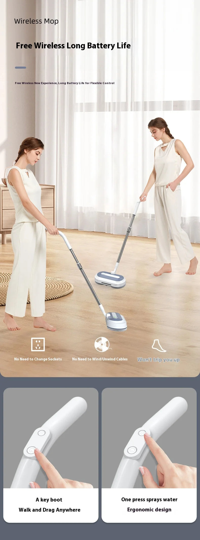 1 Wireless Rechargeable Water Spray Electric Mop, Easy To Operate, Suitable For Home Dormitory Office And Other Use