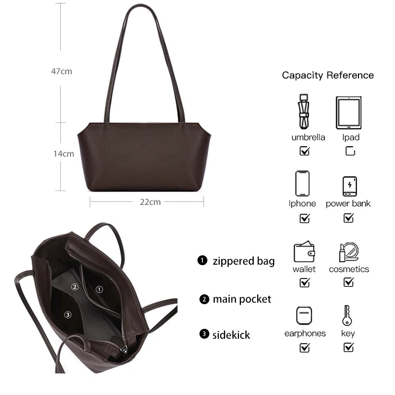Luxury Women's Genuine Cowhide Leather Mini Shoulder Tote Bag Pebbled Leather Long Strap Underarm Handbag Minimalist Daily Purse