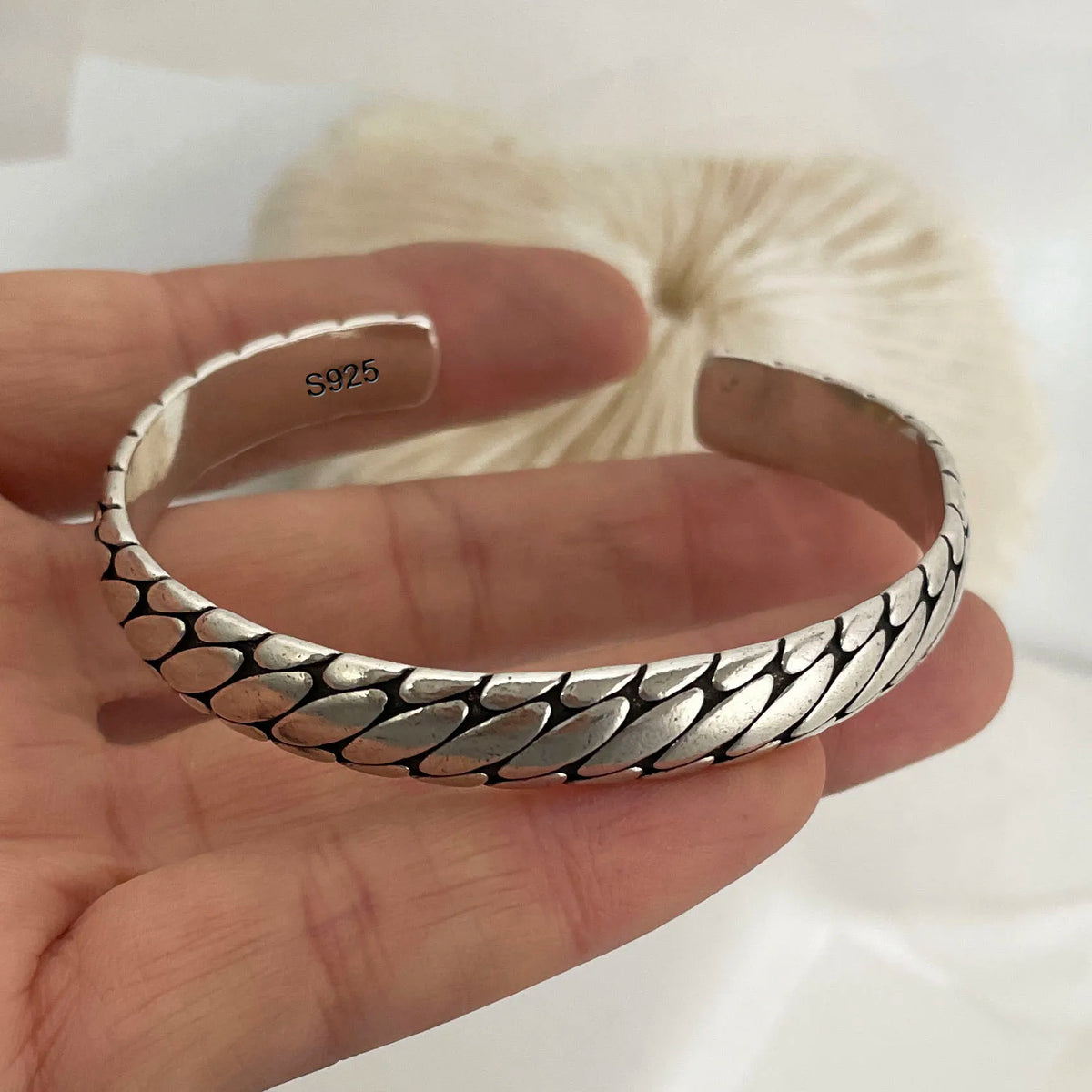 100% Solid 925 Sterling Silver Metal Bracelet for Women Men Vintage Handmade Simple Birthday Gift S-B451