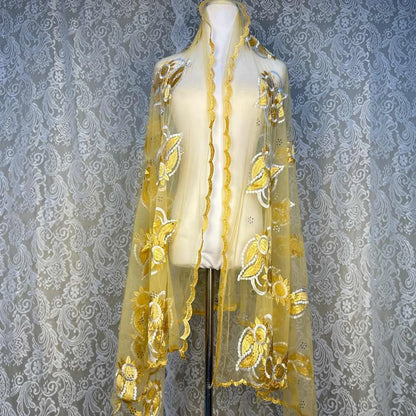 On Sale 2025 New African Net Hijab Scarf for Muslim Women African Dubai Islam Headscarf Embroidery Shawls Voile