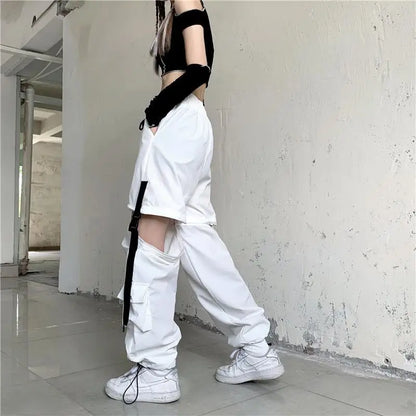 Casual Pants Women Cargo Korean Style Solid Spring Young Ladies Elastic Waist Popular Street Wear  Simple Ins Cozy Cool