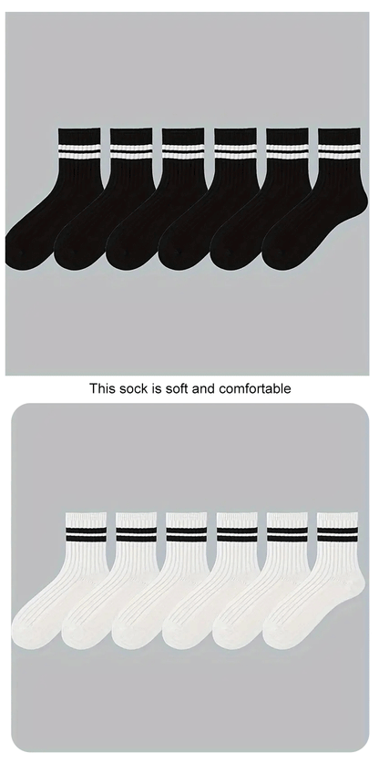 6/10/15/20 Pairs Men Socks Spring Autumn Casual Black White Striped Socks Breathable Mid Tube Sock High-quality Round Neck Socks