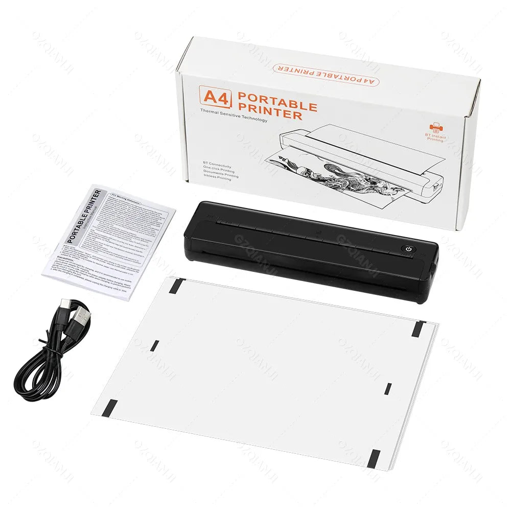 A4 Wireless Bluetooth PDF Printer Mini Portable Thermal Mobile Maker For Home Office PDF Photo Print with 50pcs Thermal Paper