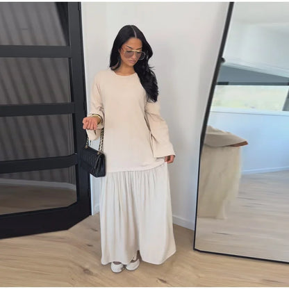2026 Summer New Loose Patchwork Dresses Women's Pleated Fashion Short Sleeve O-neck Long Robes Female Elegant Casual Dress