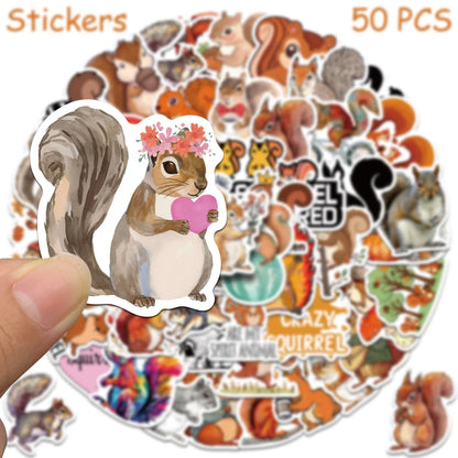 50pcs Cartoon Cute Squirrel Stickers Decals For Laptop Scrapbook Skateboard Helmet Guitar DIY Aesthetic Waterproof Stickers