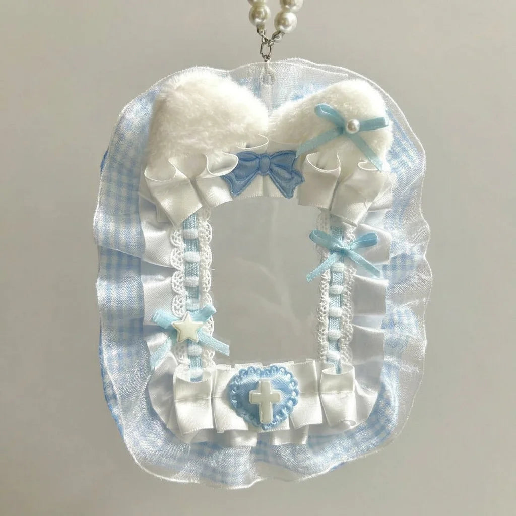 Creative Angel-Wings Card Holder Lace Bowknot Decor Student Card Storage Protective Cover Korean Fans Photocard Holder Bag Pen