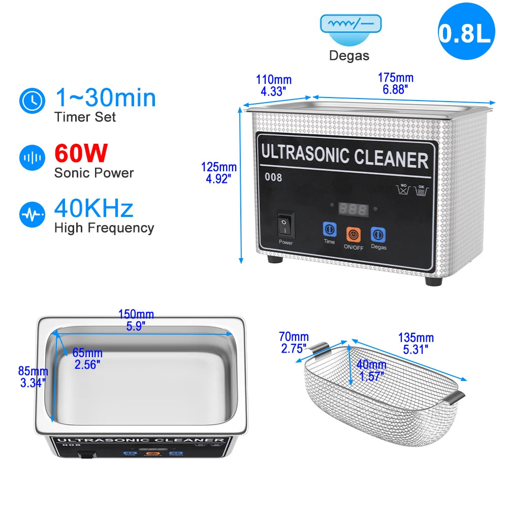 900ml 35w 60w Ultrasonic Cleaner Machine Ultrasound Cleaning Dental Glasses 220v EU UK AU Plug Ultrasonic Bath tina ultrasonica