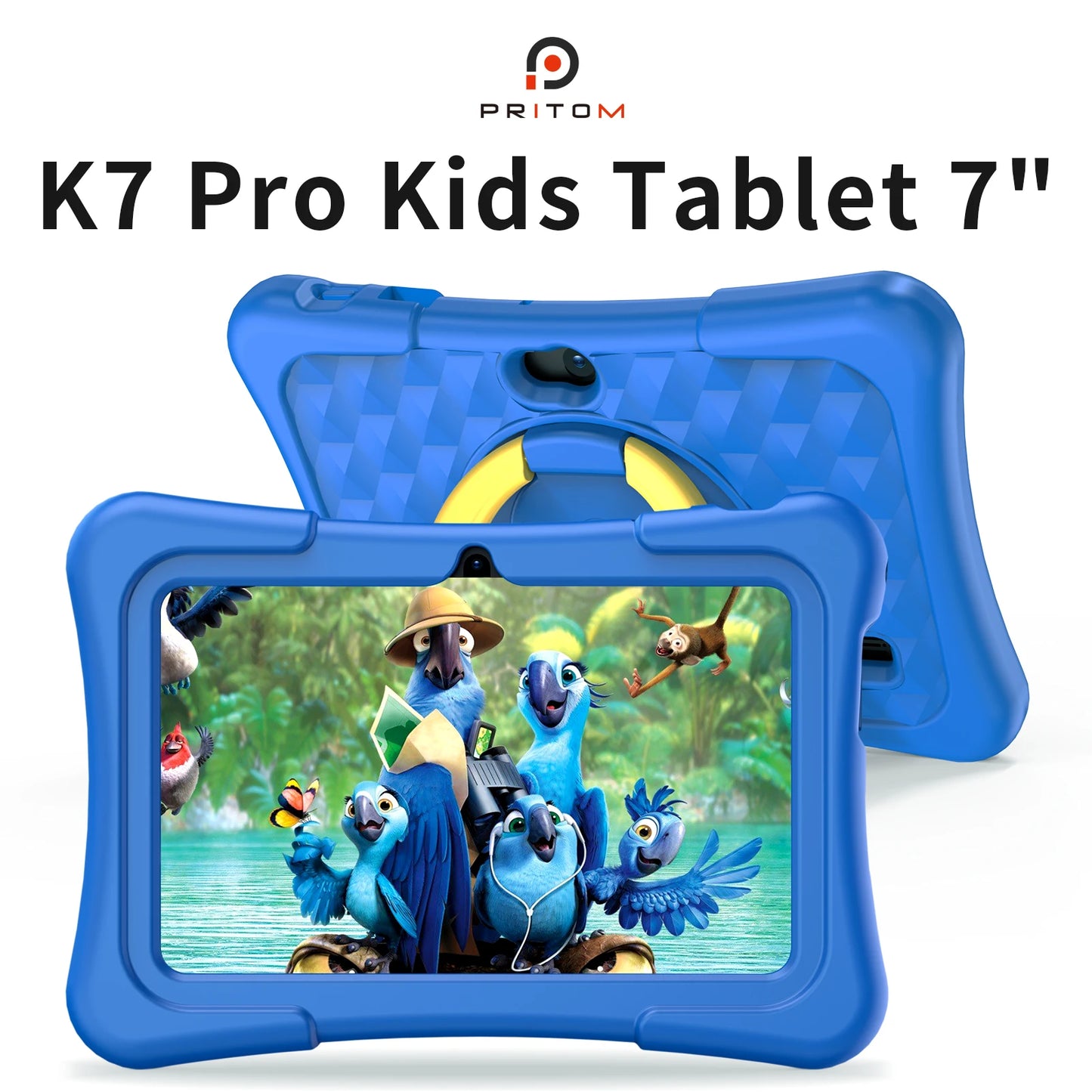 PRITOM Tablet for Kids 7 Inch Android 13 32 GB WiFi Bluetooth Dual Camera Educational Software Installed with Proof Case