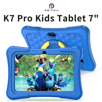 PRITOM Tablet for Kids 7 Inch Android 13 32 GB WiFi Bluetooth Dual Camera Educational Software Installed with Proof Case
