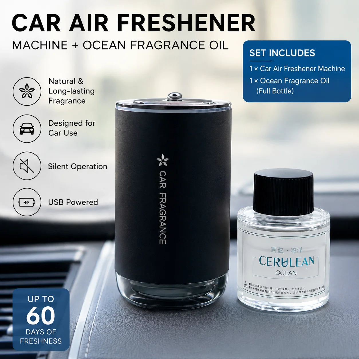 Car Intelligent Fragrance Machine, Automatic Spraying Function, Aluminum Alloy, Starry-Sky Ambient Light, Suitable for Car and Home