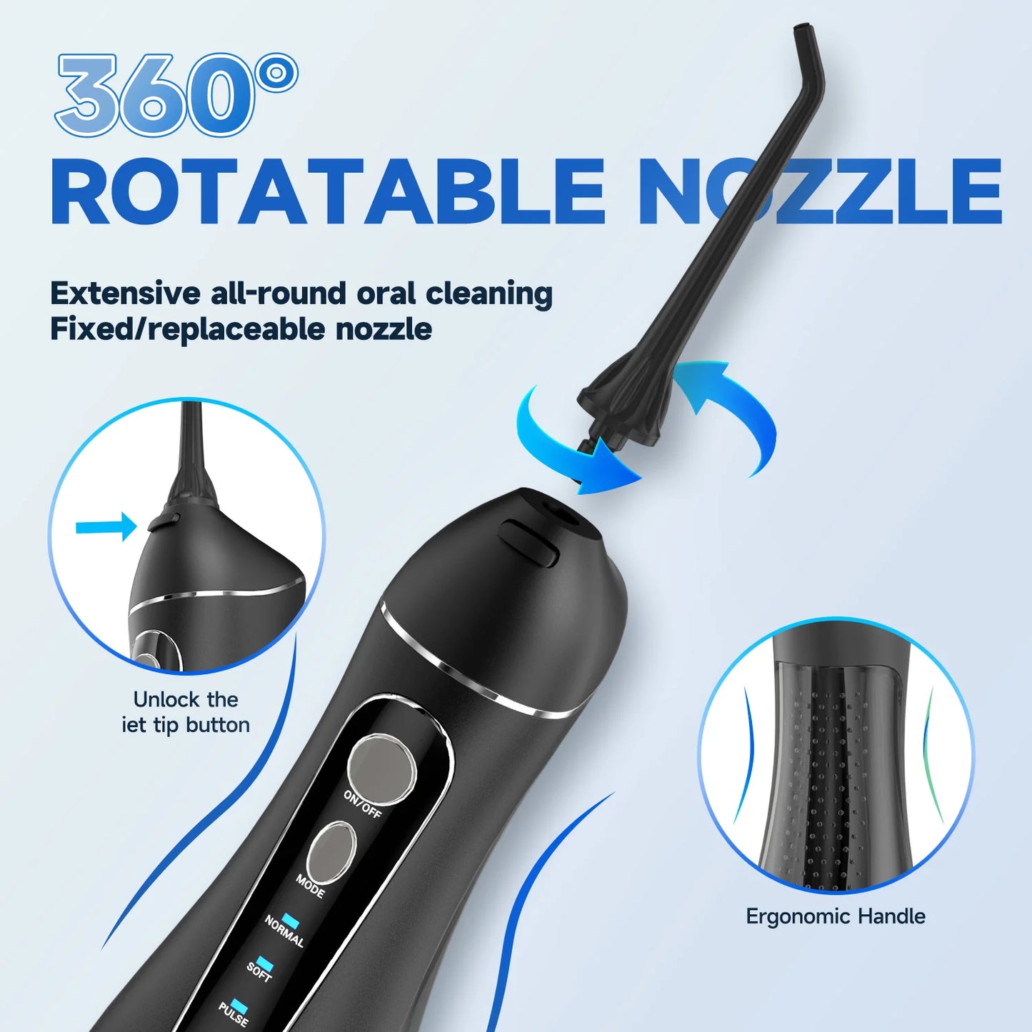 Water Floss Portable Cordless F18 Water Flosser 3 Cleaning Modes Waterproof Rechargeable Water Cleaner 4 Nozzles Clean Gums