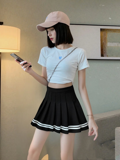 Fashion Preppy Style Pleated Skirts Women 2025 Spring Summer New A Line Short Dress Sweet Girl High Waist Petchwork Skirt Street
