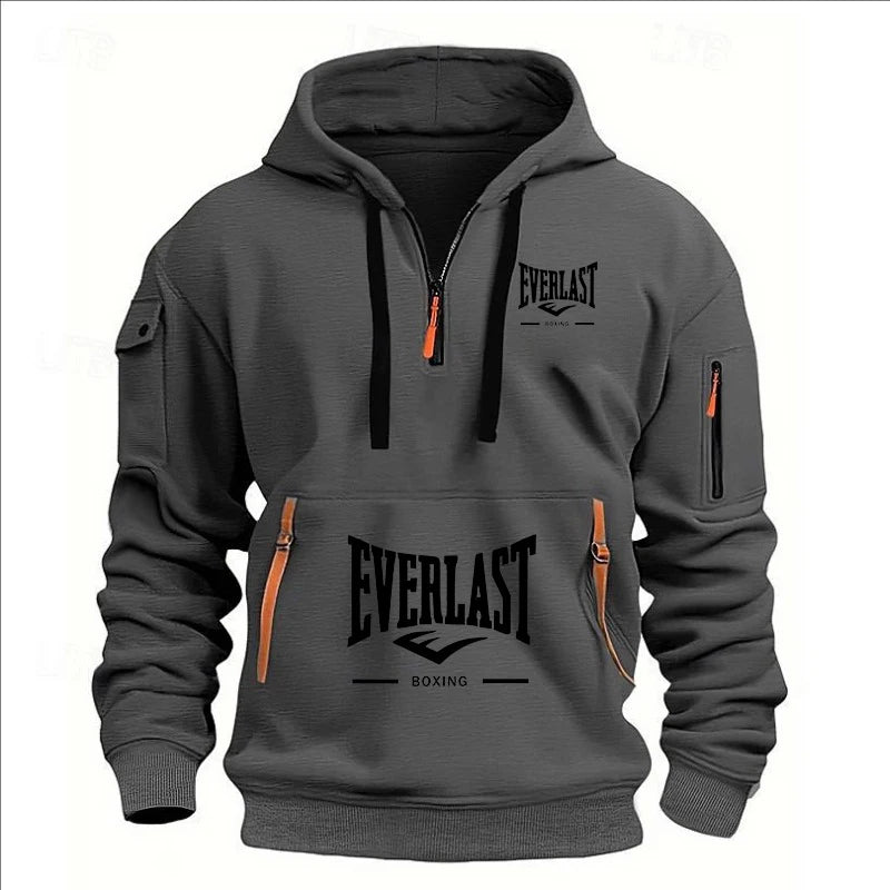Fashion autumn and winter men's brand clothing multi-zipper design printed hoodie casual sweatshirt loose hooded jumper