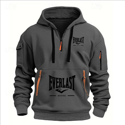 Fashion autumn and winter men's brand clothing multi-zipper design printed hoodie casual sweatshirt loose hooded jumper