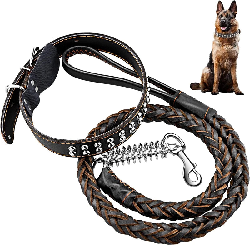 Heavy and Duty Large Dog Leash Genuine Leather Braided Dog Training Leash for Shepherd Medium Large Dogs Pet Supplies