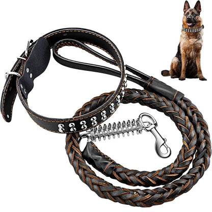 Heavy and Duty Large Dog Leash Genuine Leather Braided Dog Training Leash for Shepherd Medium Large Dogs Pet Supplies