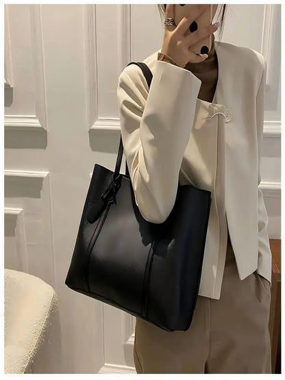 Women Korean Fashion Large Capacity Soft PU Leather Tote Bag 2025 New Casual Versatile Single Shoulder Handbag Daily Commute