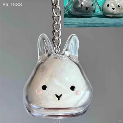 Cartoon Pet Hair Memorial Keyring - Cute Animal Rabbit Fur Organizer Keychain Transparent Storage Box Bag Pendant Pet Souvenirs