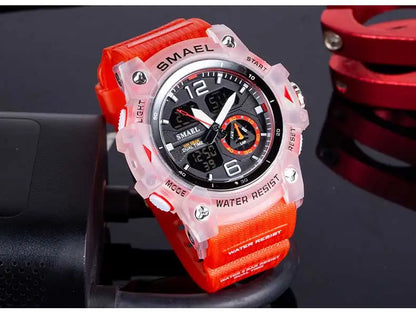 SMAEL Sport Watch Military Wristwatch for Men Alarm Stopwatch LED Digital Back Light Dual Time Display Waterproof Watch Men 8007