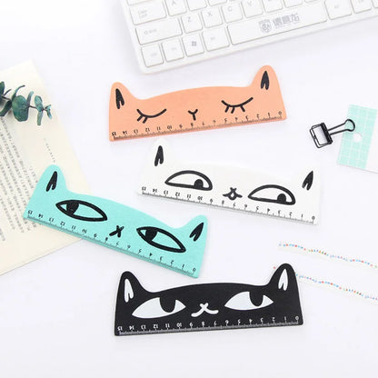 1 Pcs Lytwtw's Cute Kawaii Black Cat Kitten Straight Ruler Wooden Tools Cartoon Sewing Drawing Office School Stationery supplies