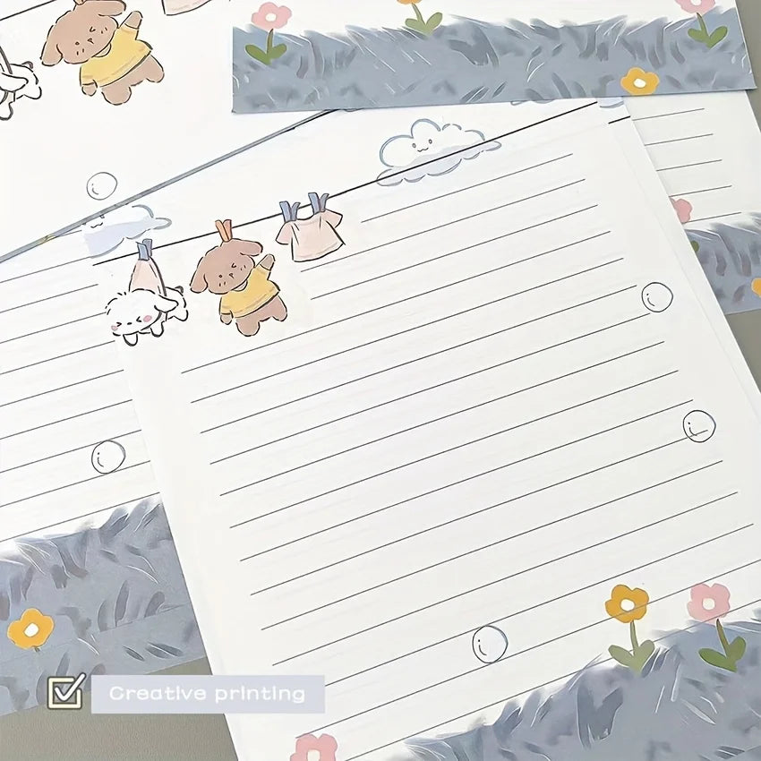 4 charming puppy and floral letter sets with envelopes - creative handwritten stationery for students, holidays, and birthdays