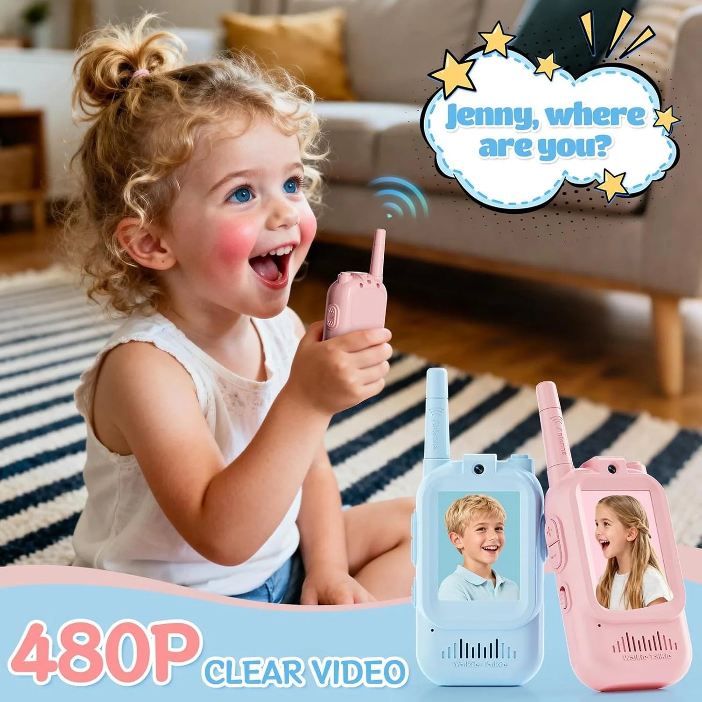 Video Walkie Talkies for Kids 2 Pack Rechargeable Toddler Toys  for Indoor Camping Travel  Birthday Gfits for Kids Ages 3-12