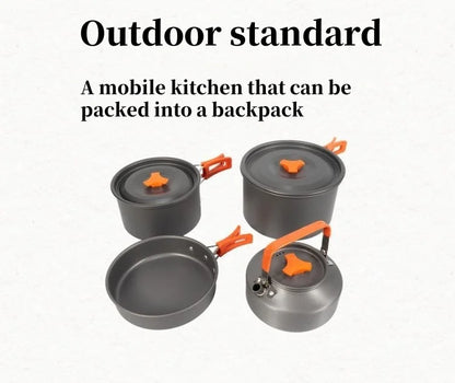 Camping Cookware Cooking Kettle Pot Hiking Picnic Equipment Portable Frying Pan Hanging Pot, Hiking Picnic Tableware