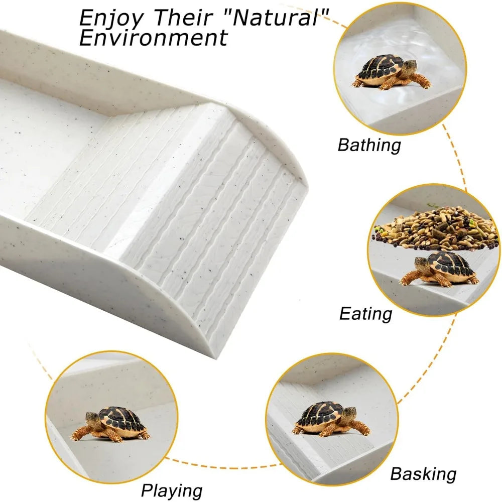 Reptile Bathing Pool Reptile Feeding Dish Water Bowl with Ramp Aquarium Ornament for Snake, Turtle, Bearded Dragon, Lizard Bath