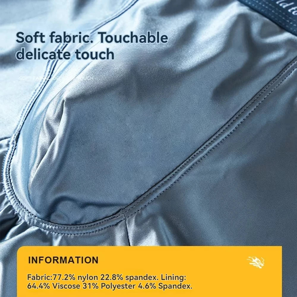 1/3Pcs Breathable Thin Satin Silk Boxer Briefs Seamless Mid Waist Ice Silk Boxers Underpants Smooth Underwear for Men Daily