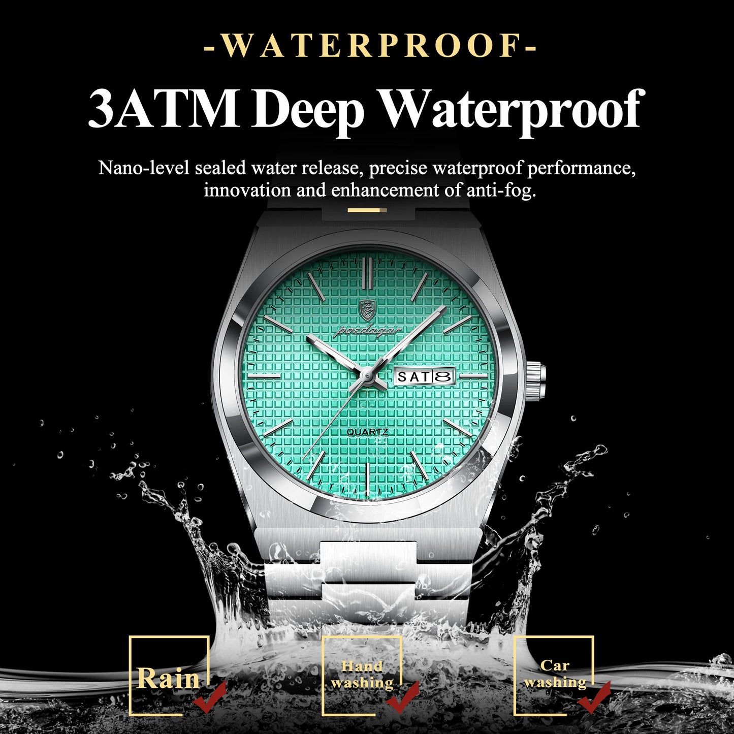 POEDAGAR Top Business Man Watch Luminous Waterproof Stainless Steel Men Wristwatch Date Week Quartz Fashion Casual Men's Watches