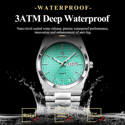 POEDAGAR Top Business Man Watch Luminous Waterproof Stainless Steel Men Wristwatch Date Week Quartz Fashion Casual Men's Watches