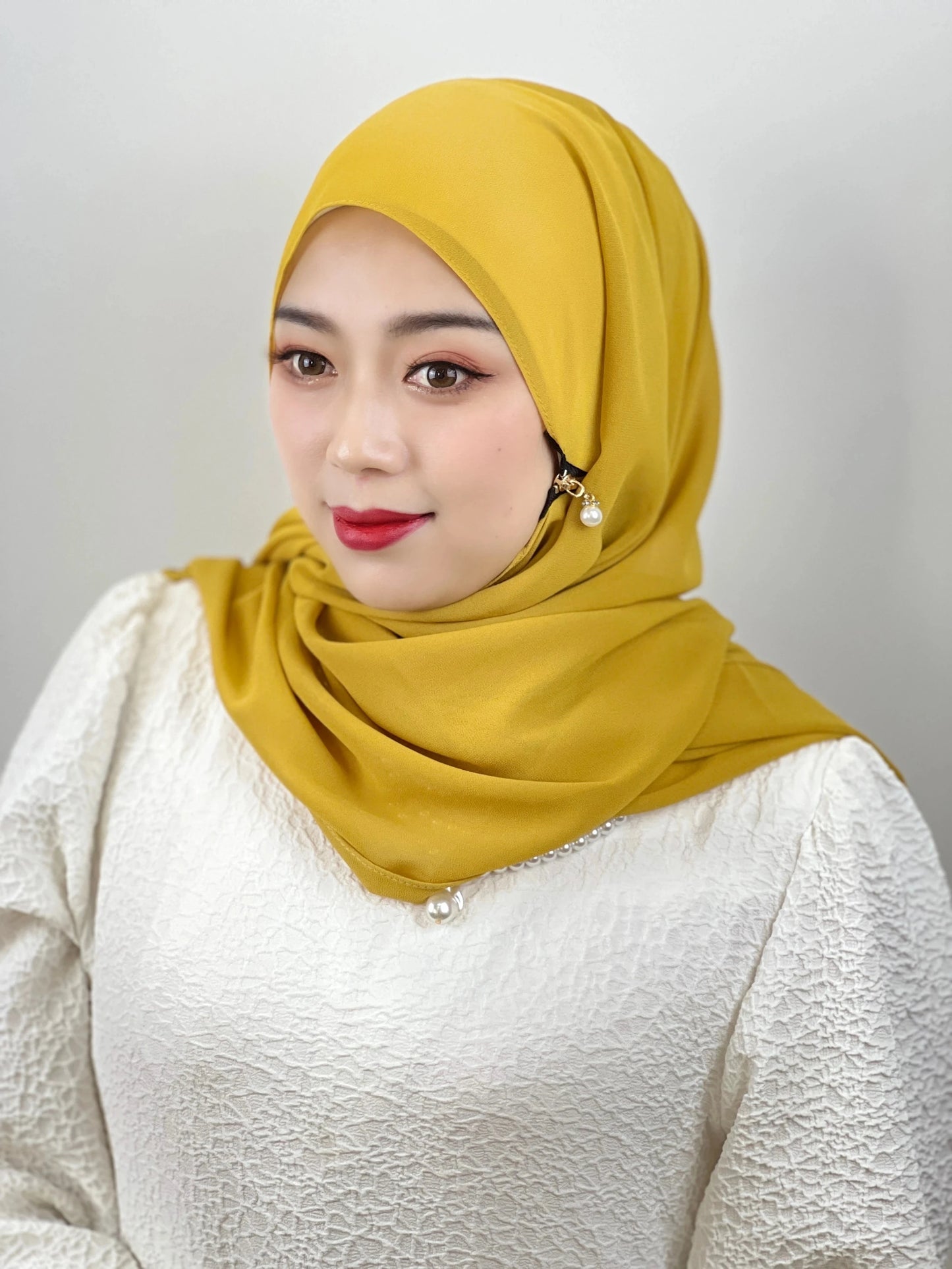 Muslim Hijab Arab Turkish Hijab with Zipper Chiffon Scarf Women's Fashion Plain Hijab Wrap Solid Color Shawl Headscaf 71x180cm